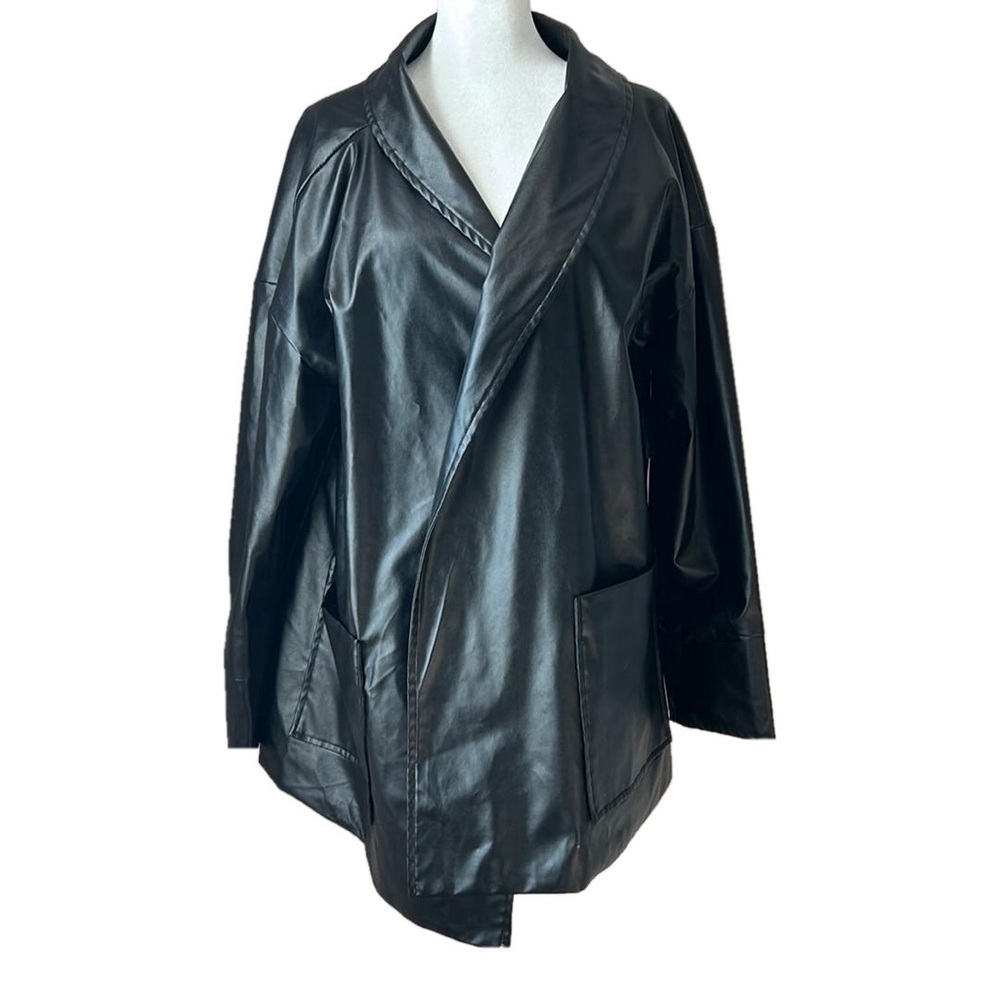 Pretty Little Thing Black Faux Leather PU Longline Jacket Vegan Size 10